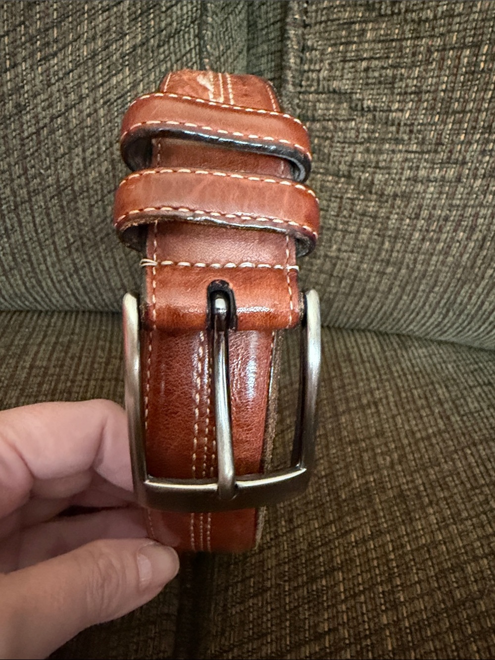Allen Edmonds Men Belt Cognac Brown Size 42 Leather Made USA brass buckle Italy